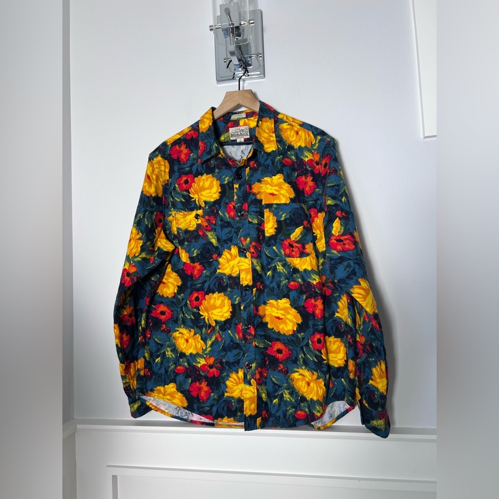 J. Crew Men's Floral Shirt Jacket - Yellow and Red